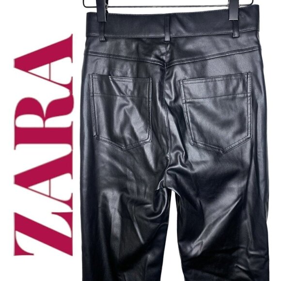 ZARA Faux Leather Slim Bootcut Flare Ankle Zip Full Length Pants Black, Size XS - Picture 8 of 16